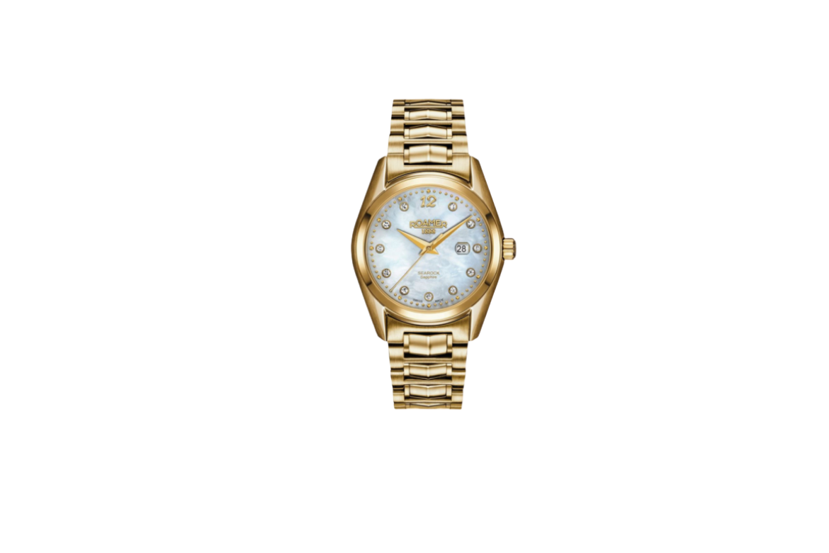Roamer 203844 48 19 20 - zegarek z kryształkami i perłową tarczą dla eleganckich kobiet